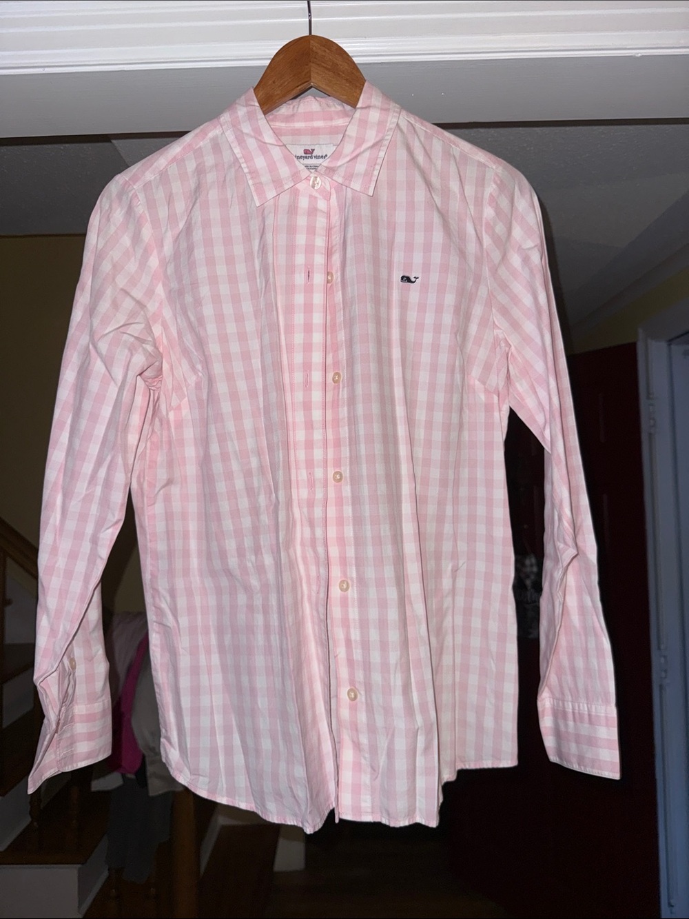 Vineyard Vines Men’s Pink and White Gingham Button-Down Shirt